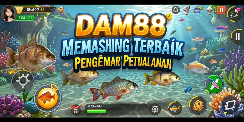 Screenshot game menunjukkan pemain menangkap ikan besar di DAM88.