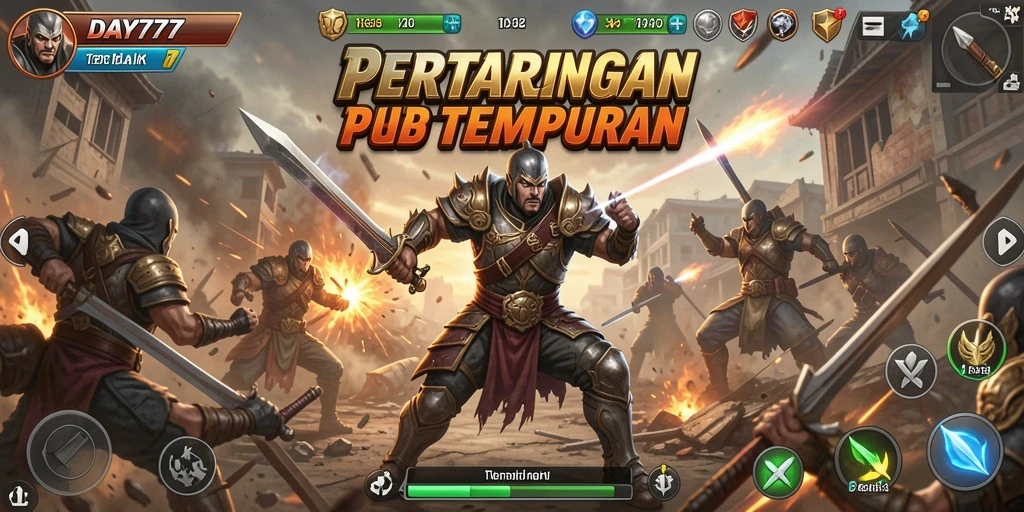 Screenshot menampilkan karakter bertarung di arena yang dinamis.