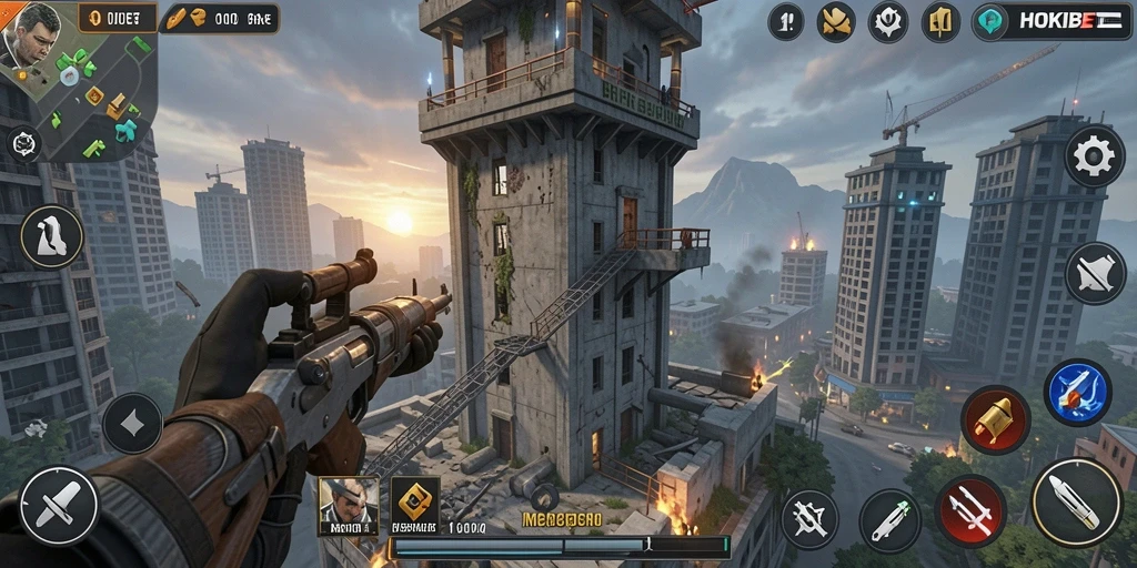 Tampilan gameplay menegangkan di HOKIBET dengan berbagai menara dan strategi.