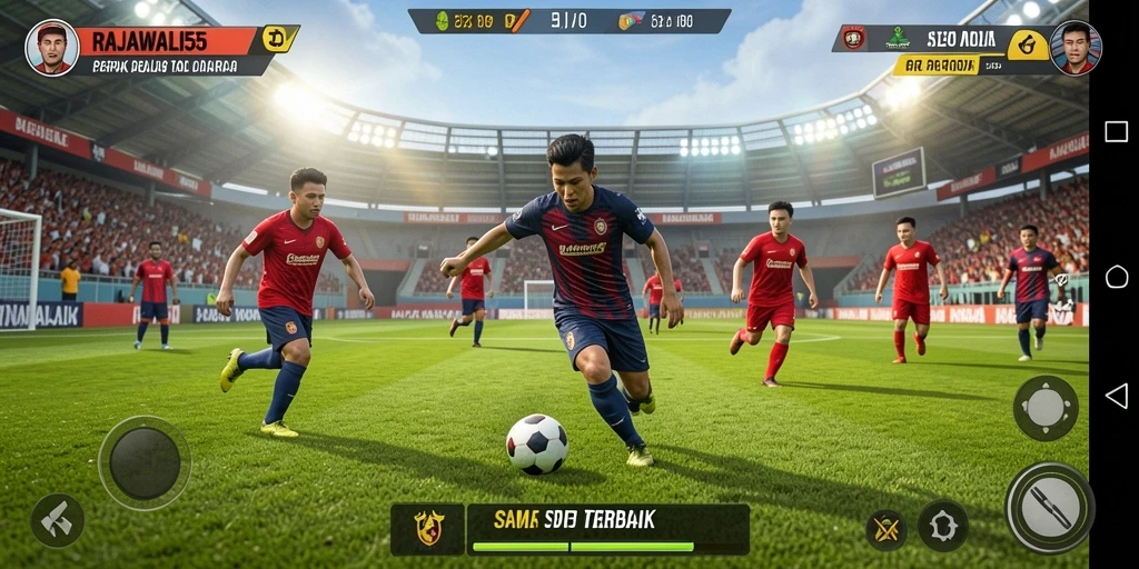 Tampilan gameplay seru di <strong>RAJAWALI55</strong> dengan aksi sepak bola intens.